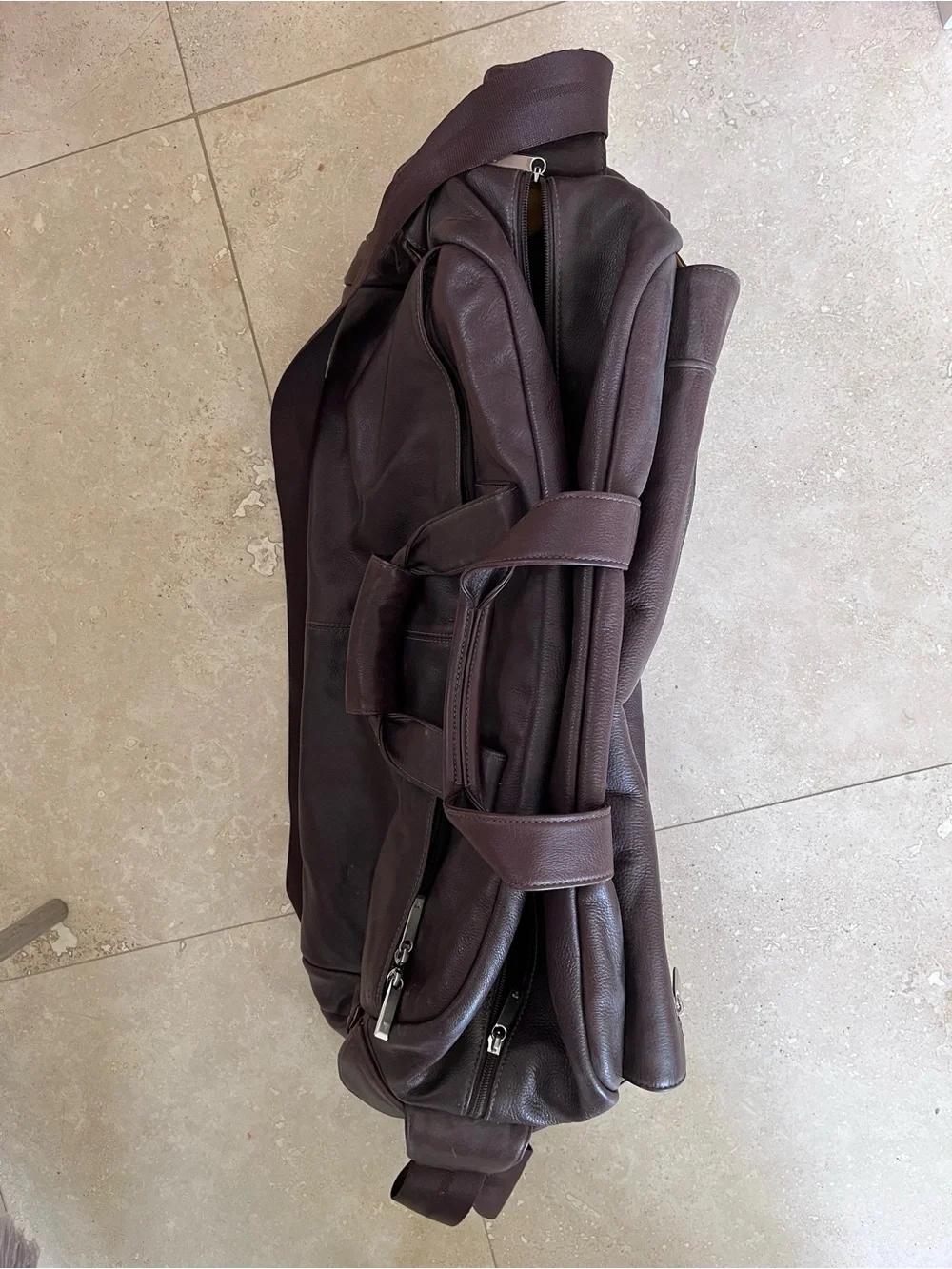 Tumi Dark Brown Leather Duffel Bag with Adjustable Strap